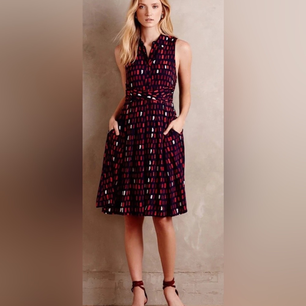 Anthropology 11.1 Tylho Navy Abstract Print Sleeveless Shirt Dress Large NWT